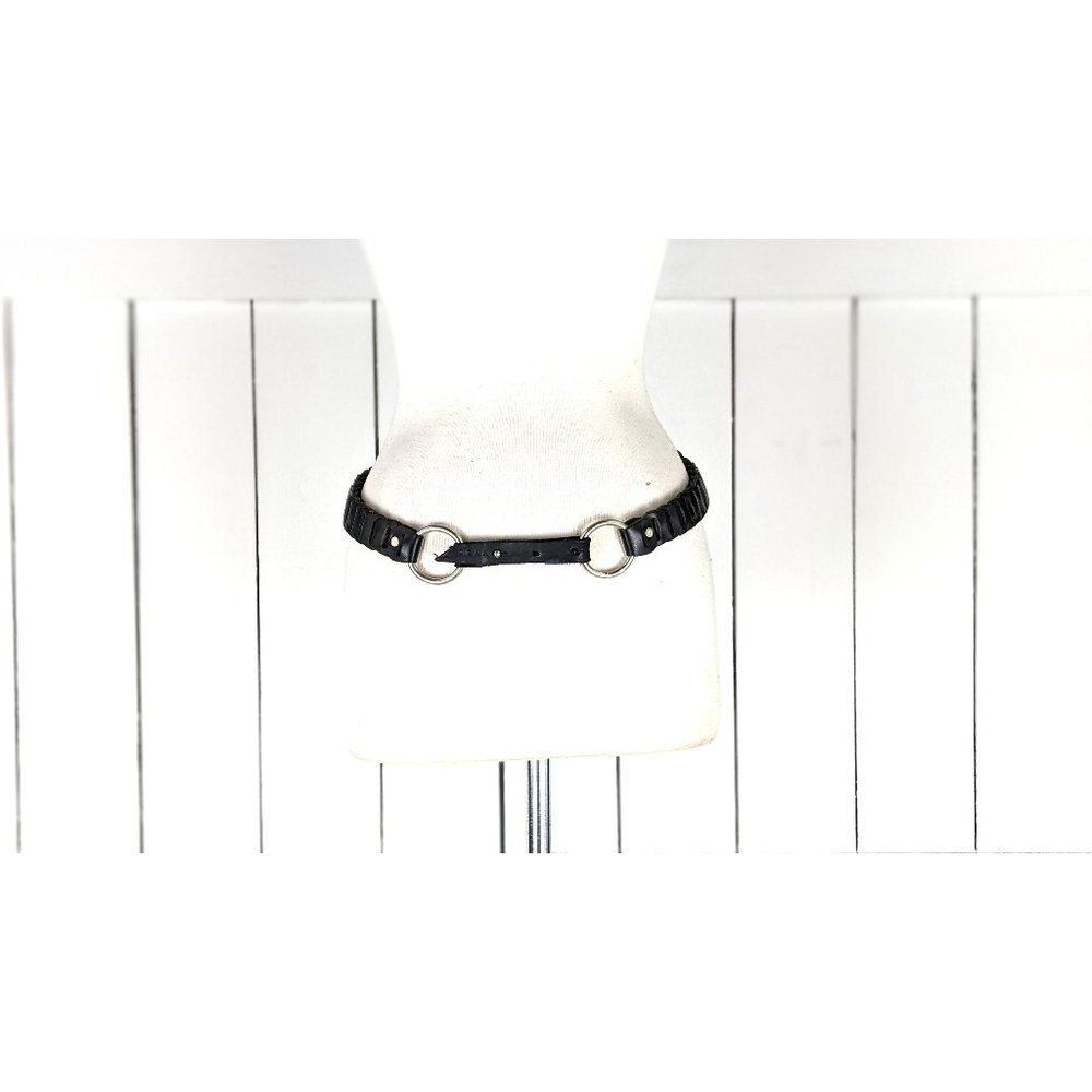 Dean braided black woven leather metal link belt